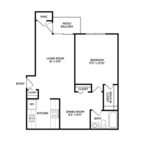 1 bedroom apartment floor plan in East Lansing near Michigan State University